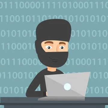 Hacker using laptop to steal information. Stock Illustration