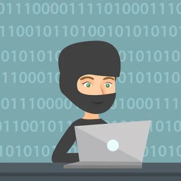 Hacker using a laptop to steal information. Illustrazione stock
