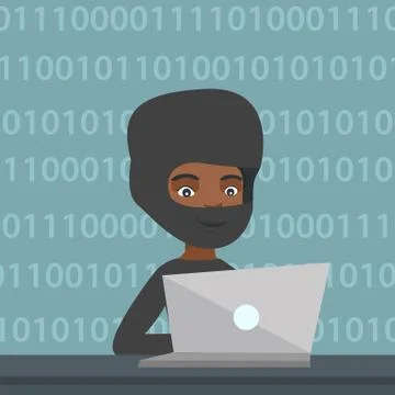 Hacker using a laptop to steal information. Illustrazione stock