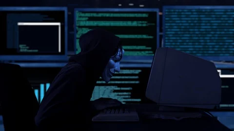 Hacker using old computer with binary code Stock Footage 126052859