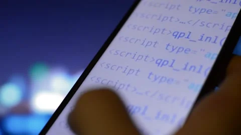 Hacker using phone for cyber attack. digital code on the iphone screen. Stock Footage 231222560