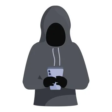 Hacker using smartphone wearing hoodie, cybercrime and data breach concept イラスト素材