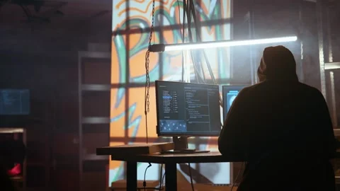 Hacker using software interface on computer screen Stock Footage 319518168
