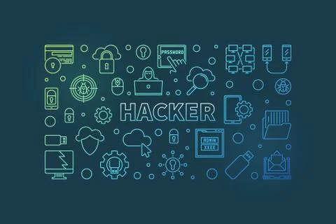 Hacker vector colorful concept thin line horizontal banner Stock Illustration