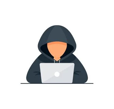 Hacker vector concept: Unknown man stealing data from the email while using l Illustrazione stock