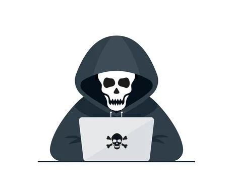 Hacker vector concept: Unknown man stealing data from the email while using l 스톡 일러스트