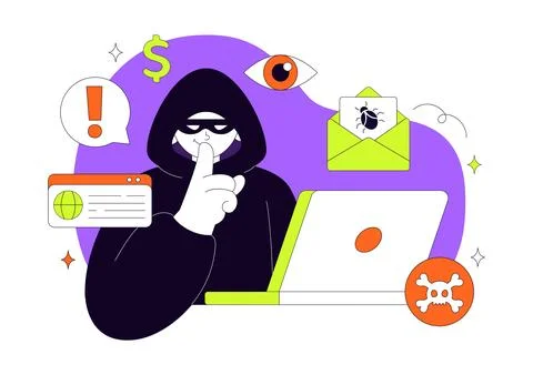 Hacker Vector Illustration Featuring Cyber Security Threat, Data Breach, On.. Stock-Illustration