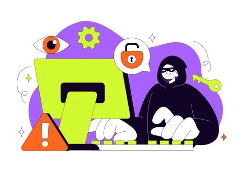 Hacker Vector Illustration Featuring Cyber Security Threat, Data Breach, On.. Stock-Illustration