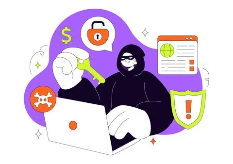 Hacker Vector Illustration Featuring Cyber Security Threat, Data Breach, On.. 스톡 일러스트