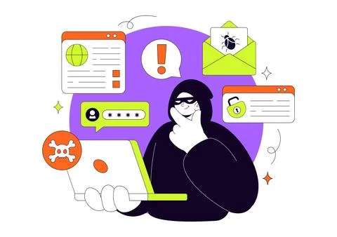 Hacker Vector Illustration Featuring Cyber Security Threat, Data Breach, On.. 스톡 일러스트