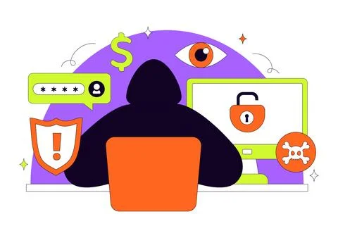 Hacker Vector Illustration Featuring Cyber Security Threat, Data Breach, On.. Stock Illustration