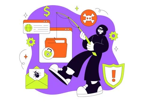 Hacker Vector Illustration Featuring Cyber Security Threat, Data Breach, On.. 스톡 일러스트