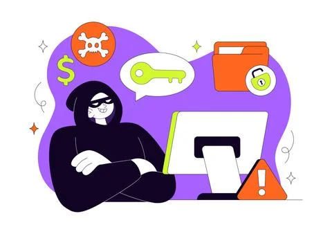 Hacker Vector Illustration Featuring Cyber Security Threat, Data Breach, On.. 스톡 일러스트