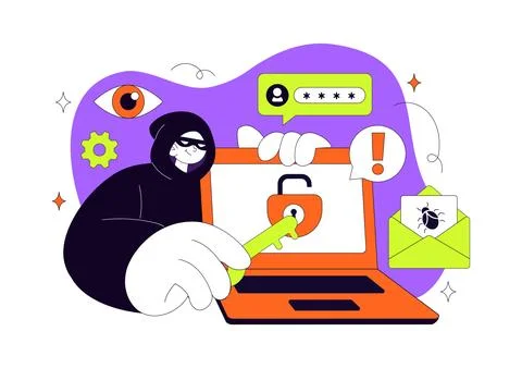 Hacker Vector Illustration Featuring Cyber Security Threat, Data Breach, On.. Stock Illustration