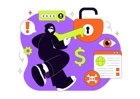 Hacker Vector Illustration Featuring Cyber Security Threat, Data Breach, On.. Stock-Illustration