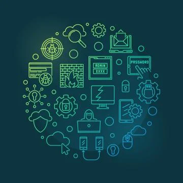 Hacker vector round colorful concept linear illustration Illustrazione stock