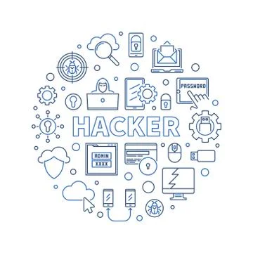 Hacker vector round concept linear illustration Illustrazione stock