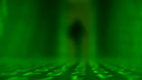 Hacker Walking in Numbers Data Flow Stock Footage 95667819