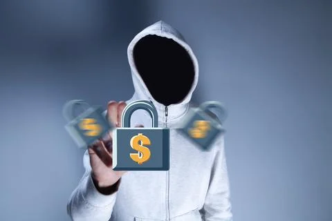 Hacker wants to break into the security and steal money Stock Photos