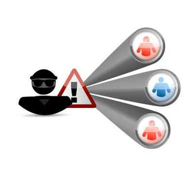 Hacker warning and links to people. イラスト素材