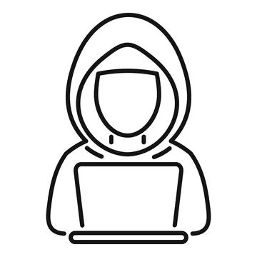 Hacker wearing a hoodie using a laptop icon Illustrazione stock