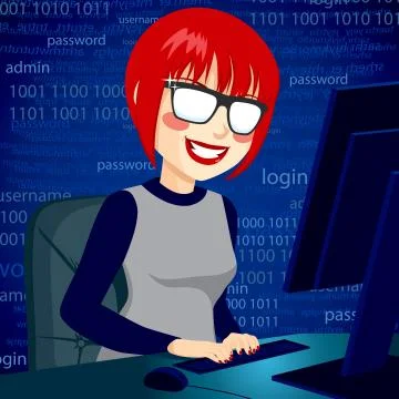 Hacker Woman With Computer 스톡 일러스트