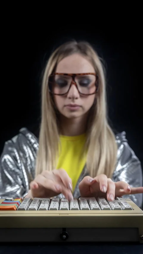 Hacker woman typing on computer in vertical Stock Footage 322060402