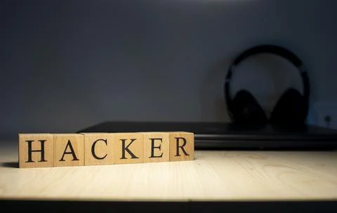 Hacker word on block concept. Close up. Foto stock