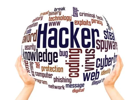 Hacker word cloud sphere concept 스톡 일러스트