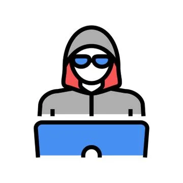 Hacker work at laptop color icon vector illustration Stock Illustration