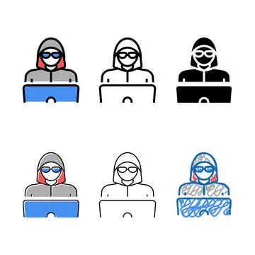 Hacker work at laptop color types icon vector Stock Illustration