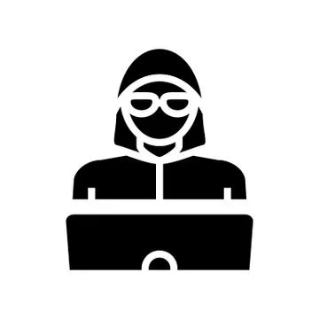 Hacker work at laptop glyph icon vector illustration Illustrazione stock