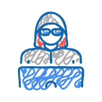 Hacker work at laptop icon doodle illustration イラスト素材