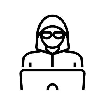 Hacker work at laptop line icon vector illustration Stock Illustration