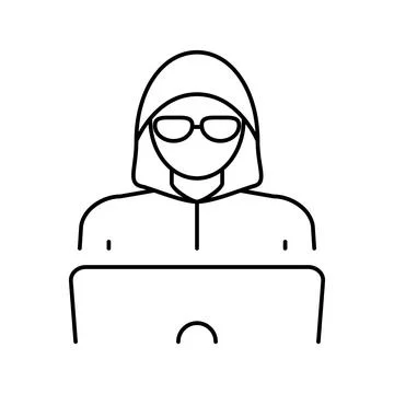 Hacker work at laptop line icon vector illustration Illustrazione stock