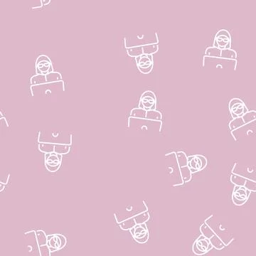 Hacker work at laptop line seamless pattern 스톡 일러스트