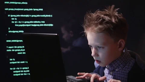 Hacker at work. Lots of digits on the computer screen. Stock Footage 74452174