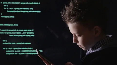 Hacker at work. Lots of digits on the computer screen. Stock Footage 74454979