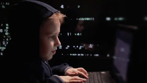 Hacker at work. Young schoolboy prodigy - a hacker. 스톡 동영상 74452262
