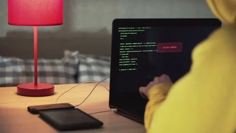 Hacker working in hotel room Stock Footage 73167829