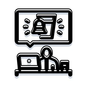 Hacker working on laptop receiving security breach alert イラスト素材