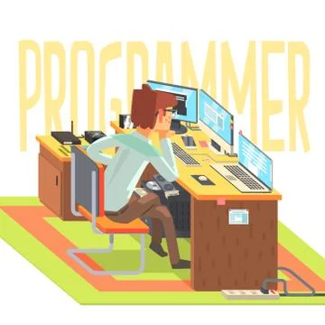 Hacker, working at a laptop, vector illustration イラスト素材