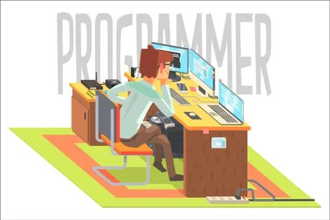 Hacker, working at a laptop, vector illustration Stockillustratie