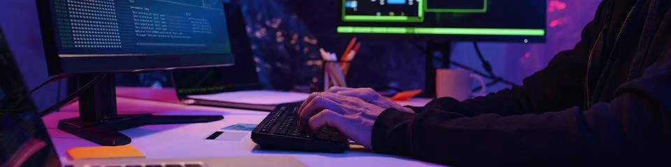 Hacker Working With Metadata On Computer 스톡 사진