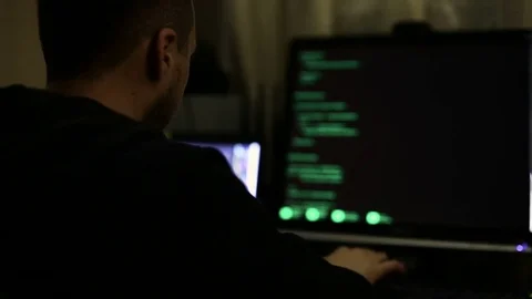 Hacker working at night, trying to break into system, cybercrime Stock-Footage 72835086