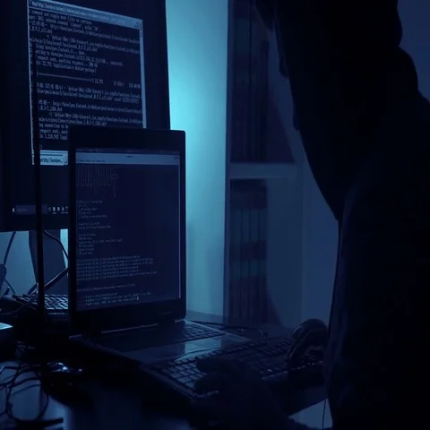  Hacker working into the night typing on the keyboard in the dark Stock Footage 69508918