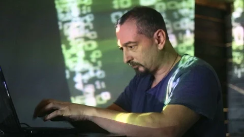 The hacker works behind the computer Stock Footage 99374206