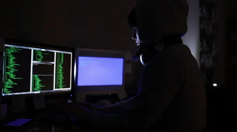 Hacker works at the computer Video stock 62605772