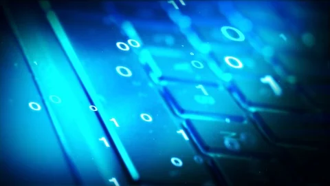 Hacker writing binary data code on laptop at night in close up Stock Footage 124704115