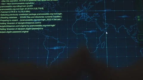 Hacker writing code on laptop late at night. Satellite hacking and software Stock Footage 272592953